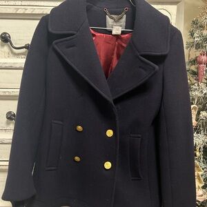 Navy Double-Breasted Women's Wool Coat